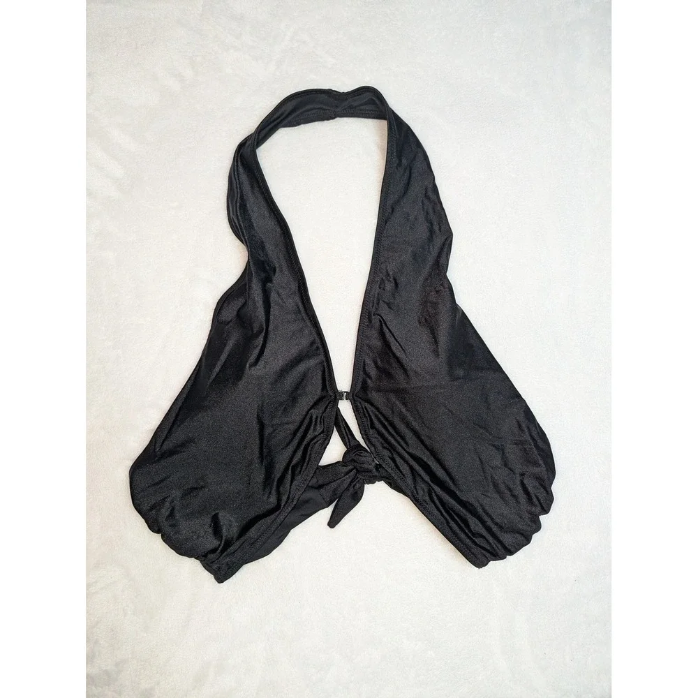Victoria's‎ Secret Black Halter Bikini Top XXL Deep Plunge Front Tie Swim Top